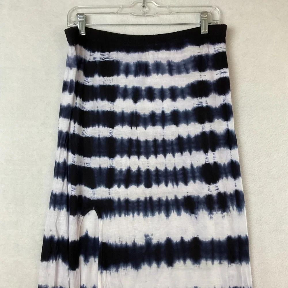 Gianni Bini Womens Navy Blue White Tie Dye Stripe Maxi Skirt Side Slit Size M